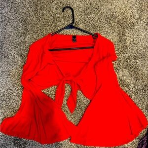 Red crop top with bell sleeves